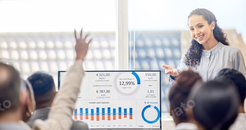 Preview: Cropped shot of an attractive young businesswoman giving a presentation in the conference room