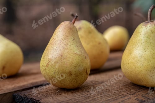 Delicious Pears on a Rustic Wooden Table