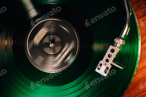 Preview: Classic vinyl record, turntable spin, analog sound, music concept. Retro vibes.