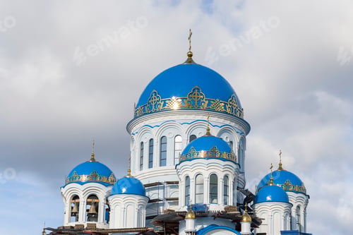 Preview: Orthodox Church in Russia Siberia. Gray sky.