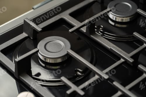 Preview: New modern shining metal gas cooker close up