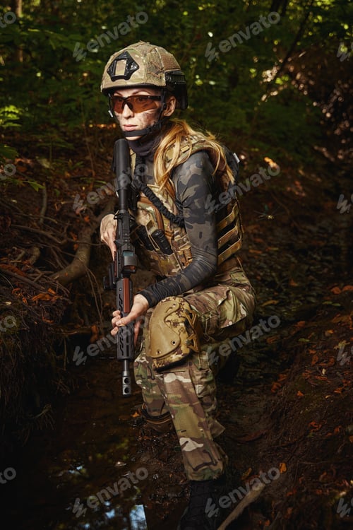 Preview: Serious woman spending time in forest after work