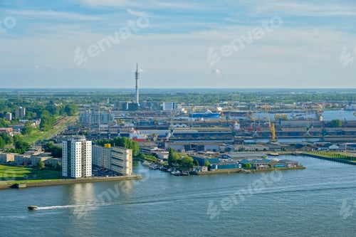 Preview: View of Rotterdam port and Nieuwe Maas river