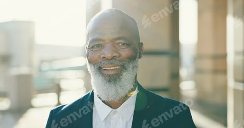 Preview: Happy, mature and portrait of business black man in city for lawyer, corporate and legal counsel. P