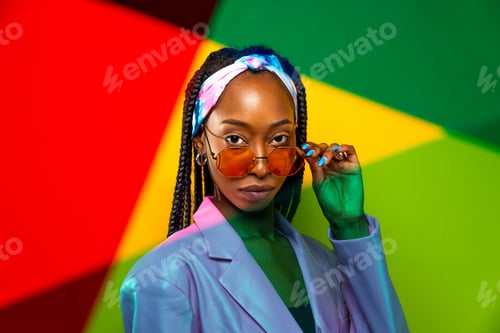 Preview: Beautiful afro woman with pigtails and stylish clothes
