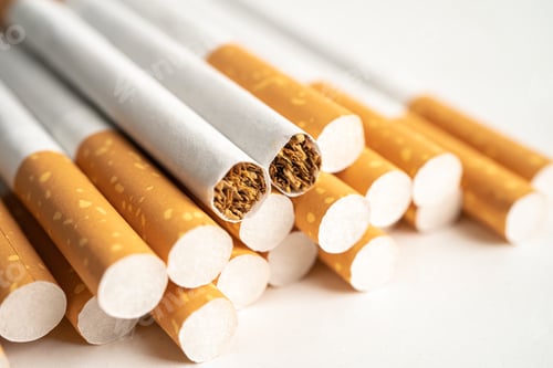 Preview: Cigarette, tobacco in roll paper with filter tube, No smoking concept.