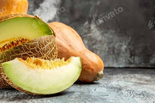 Preview: front view fresh pumpkin with melon on a dark-light background food fruit ripe photo