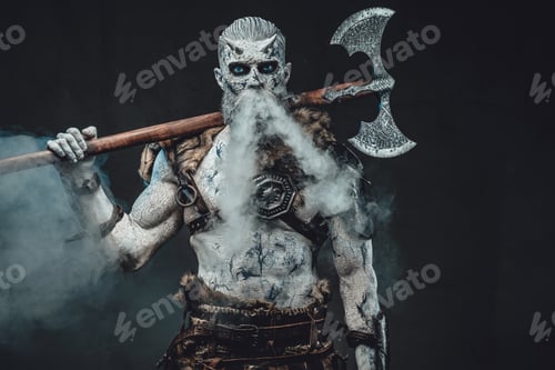 Preview: Pale skinned undead warrior with blue eyes and huge axe
