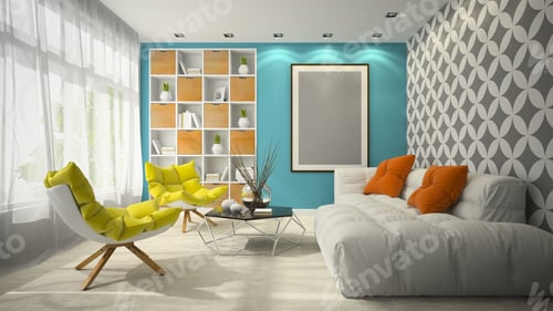 Preview: Interior of modern design room 3D illustration