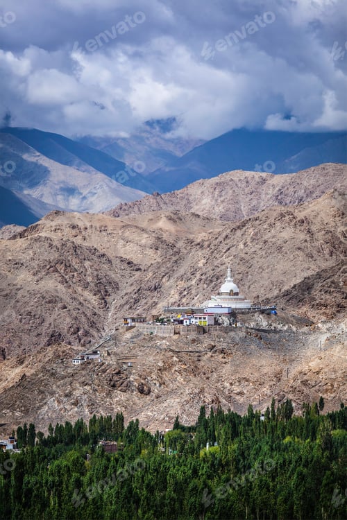 Preview: Buddhist stupa (chorten) on a hilltop in Himalayas