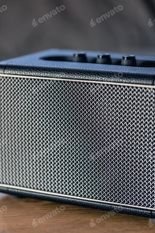 Preview: Square music speaker close-up in the interior of the room.