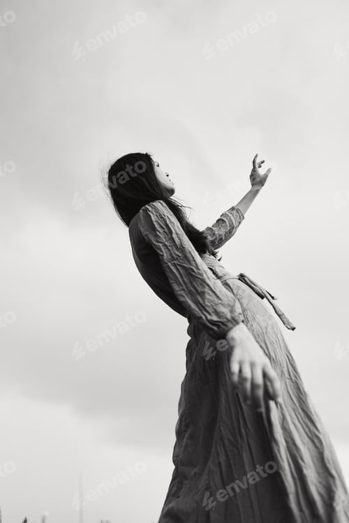 Preview: attractive woman in dress dramatic style emotions posing Lifestyle