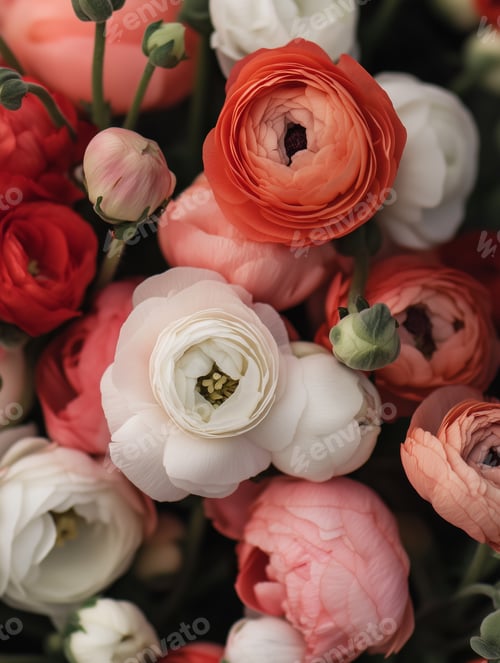 Preview: Bouquet of colourful blooming ranunculus