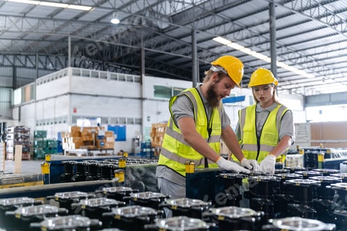 Preview: Professional worker supervisor inspector packaging stock order at factory warehouse