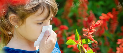 Preview: Seasonal allergy in a child. Coryza. Selective focus.