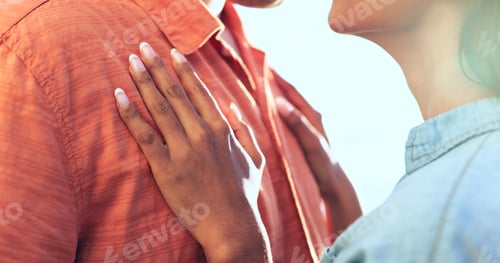 Preview: Couple, hands and beach on holiday with love, support and travel with marriage and vacation. Summer