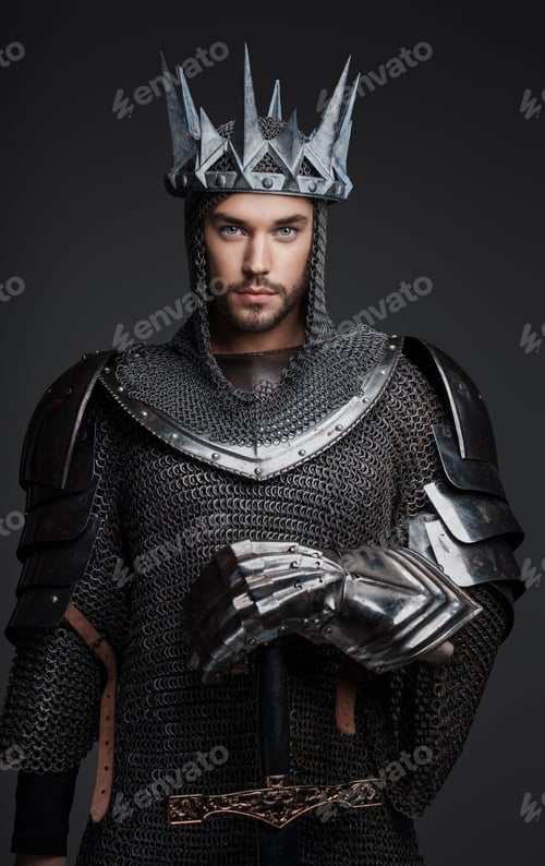 Preview: Portrait of a handsome king in heavy armor
