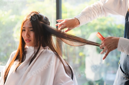 Preview: Woman Receiving a Haircut in a Bright Salon