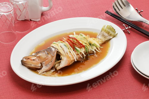 Preview: Chinese steamed whole Hong Kong grouper with scallion, ginger, and soy sauce
