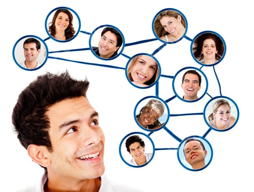 Preview: Man Looking To His Social Network - Isolated Over A White Background