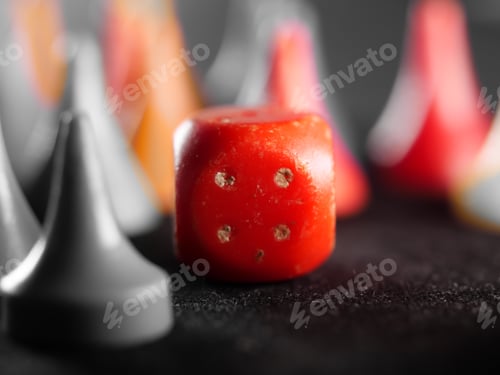 Preview: Red dice for board games on the table