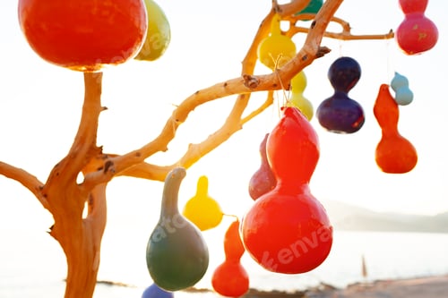 Preview: Decorated tree for birthday party outdoors in summer