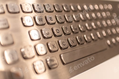 Preview: Metallic keyboard with letters and numbers to enter information in a cashier.