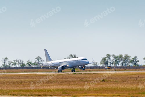 Preview: Big passenger airplane drives along the runway in airport