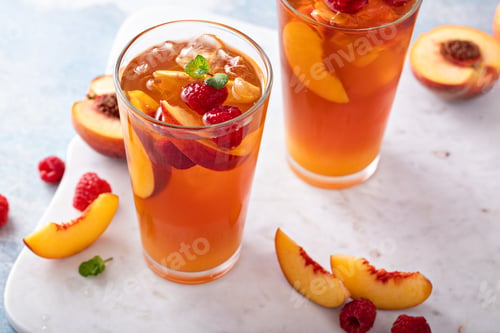 Preview: Peach and raspberry iced tea or cocktail