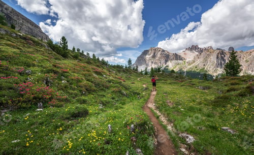 Preview: Male hiker exploring the Dolomites landscape