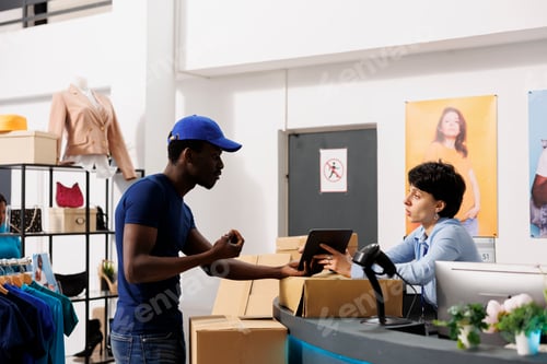 Preview: Deliveryman checking shipping repor