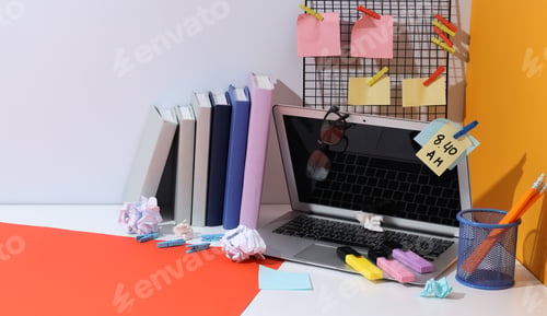 Preview: Messy office workplace, workplace and workspace concept