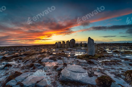 Preview: Dramatic sunrise over modern standing stones at Deirbhile's Twist