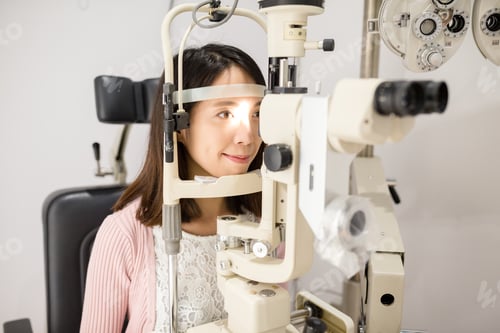 Preview: Woman checking her eye in optical clinic