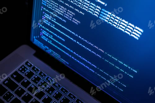 Preview: close up laptop computer screen with a programming code creating