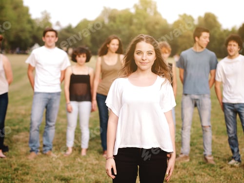 Preview: large group of friends enjoying a summer day at the park, back to school