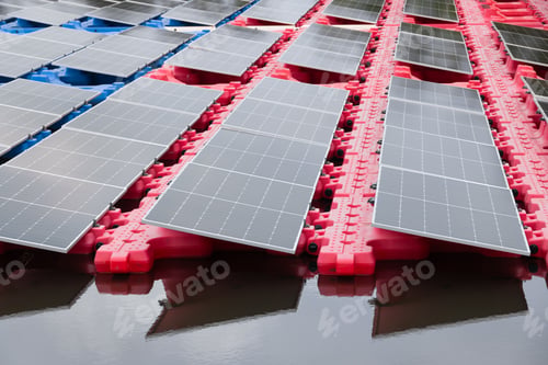 Preview: Floating Solar Panel, Photovoltaic panel PV System in lake pond. Saving Energy with Clean Power