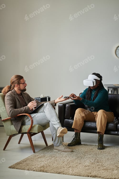 Preview: Patient using virtual reality glasses in psychotherapy