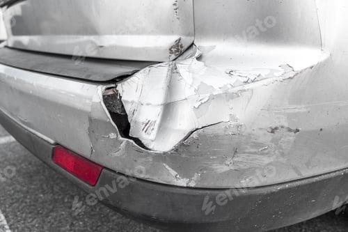 Preview: Back of gray car get damaged from accident on the road