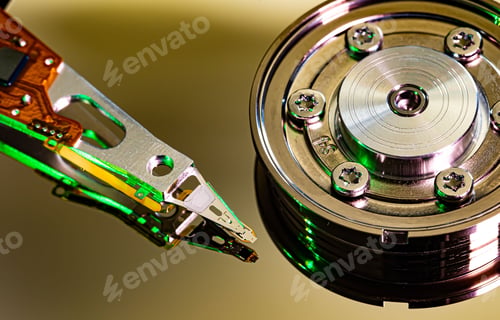 Preview: Macro Close up of inside of magnetic Hard Disc Drive