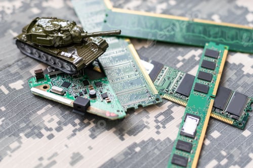 Preview: military tank and microcircuits. green camouflage