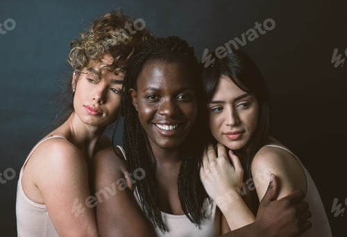 Preview: Three girls from different ethnicities posing in studio for a "body positivity" photo session