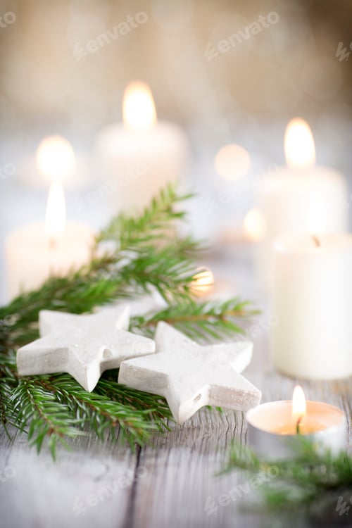 Preview: Christmas scene, candles with Christmas decor.