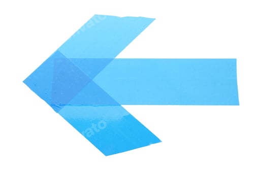 Preview: Arrow made of light blue adhesive tape on white background, top view
