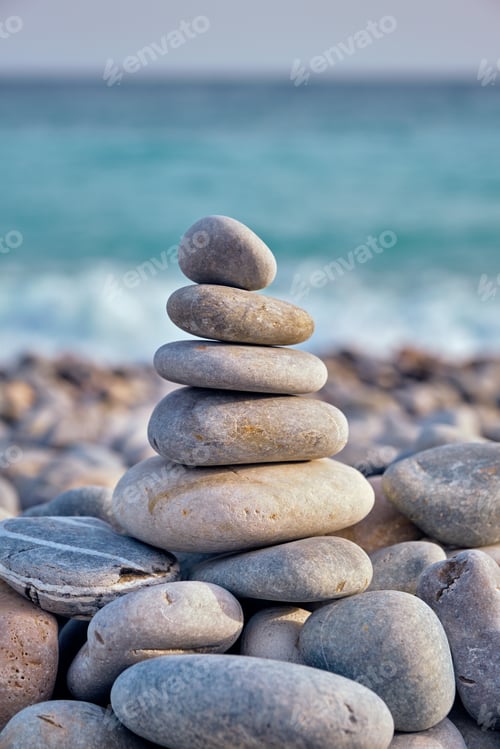 Preview: Zen balanced stones stack on beach