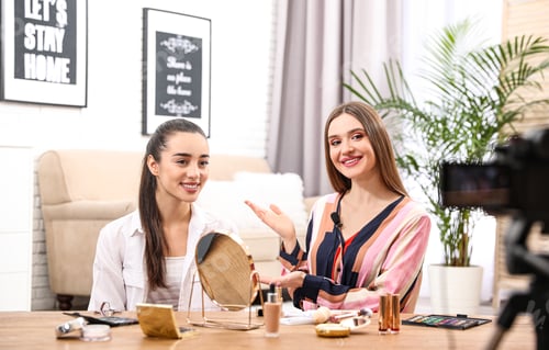 Preview: Beauty blogger recording makeup tutorial with her friend at home