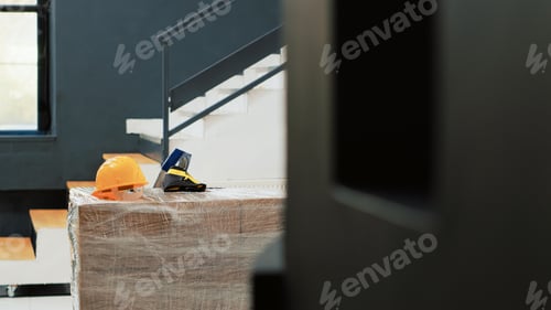 Preview: Empty storage space with boxes on shelves and racks