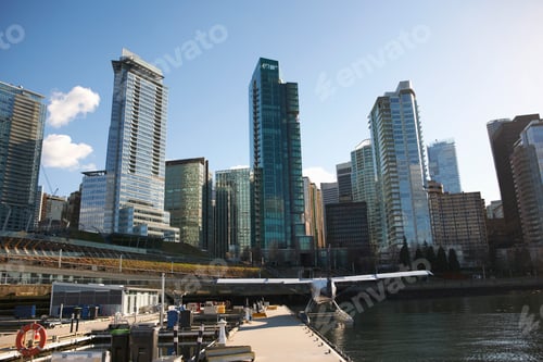 Preview: Skyscrapers by seaplane in harbour, Vancouver, Canada