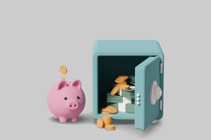 Preview: Open safe with gold coins and piggy bank