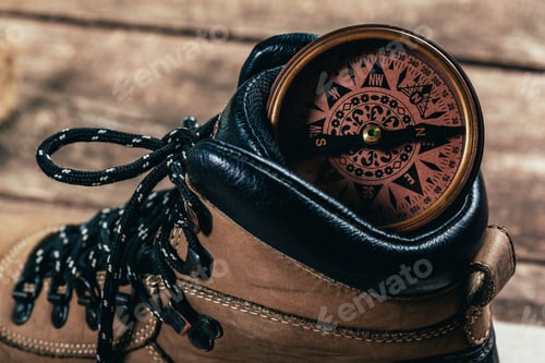 Preview: compass with hiking-boots